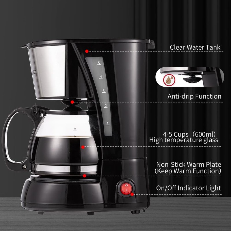 Nehilumn 4-5 Cups Drip Coffee Maker, Coffee Pot Machine Permanent