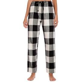Lavenderi Women’s Soft Woven Cotton Flannel Pajama Pants, Long Pajama Bottoms with Drawstring and Pockets, Black White Plaid, X-Large