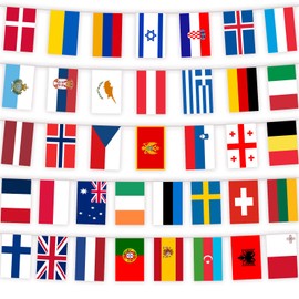 YOFANUP Eurovision String Flags, Eurovision Party Decorations, 37 Countries - 12m/40ft Long, Eurovision 2025, Eurovision Flags for Bar Club Garden and School Eurovision Party (4 Pack)