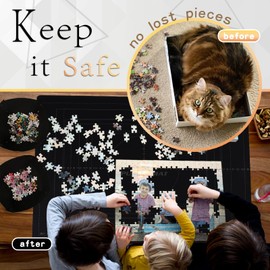 Puzzle Mat Roll Up for 2000 1500 1000 Jigsaw Pieces Puzzles Board Large Portable Table Saver Pad Mats for Adults Kids, 41" x 29" Smooth Top Rubber Bottom, Sorting Trays, Foam Tube, Straps, Storage Bag