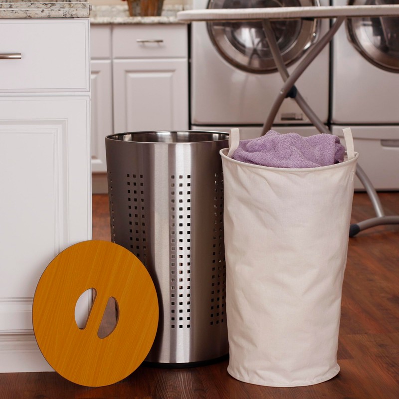 Household Essentials 7081-1 Round Metal Laundry Hamper - Removable Liner