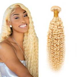 Blonde Hair Bundles 613 Curly Bundles 14 Inch Brazilian Unprocessed Virgin Hair 1 Bundle Blonde Curly Wave Bundle Hair Extensions