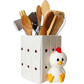 Sixdrop Chicken Utensil Holder | Rooster Kitchen Crock Storage | Stuff Print Accessories Decoration | Cute Chicken Gifts for Women | Gallina Pollo Animal Rooster Decor | Countertop Chick Stuff Vase