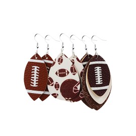 Glitter Layered Football Dangle Earrings Faux Leather Big Statement Football Earrings for Women Funny Sports Game Day Jewelry-white 3pairs