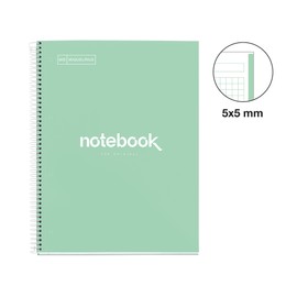 Miquelrius - Notebook A4 notebook, 1 coloured strip, 80 sheets with grid 5 x 5 mm, paper 90 g/m² micro-perforated with 4 holes for 4 rings, cover made of cardboard, colour mint green