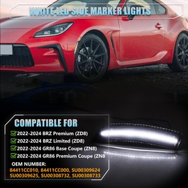 VANKUB LED Side Marker Lights Assembly for 2022 2023+ Toyo-ta GR86 Suba-ru BRZ, Smoked Lens Front Side Bumper Marker Lights, GR86 White LED Turn Signal Lamps, OEM# 84411CC000 SU00308732, 2 PCS