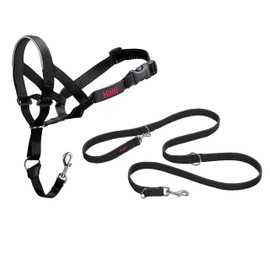 HALTI Headcollar Size 5, Black & HALTI Training Leash Size Large, Black Combination Pack - Stop Your Dog Pulling on the Leash. Adjustable, Lightweight with Padded Nose Band. Suitable for Large Dogs