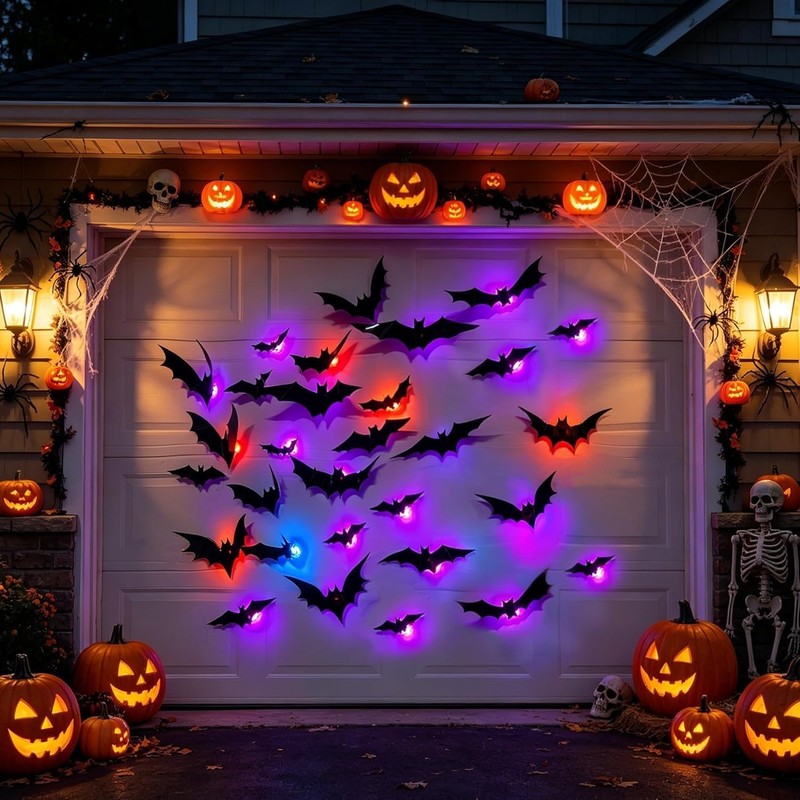 Halloween Decorations 3D Murciélagos Iluminados, Pegatinas Varios Tamaños, Decoraciones Para