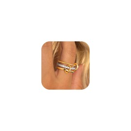 TINGN Stackable Ring for Women Dainty Gold Ring CZ Mixed Thumb Rings Non Tarnish Interlocked Fidget Rings for Anxiety Women