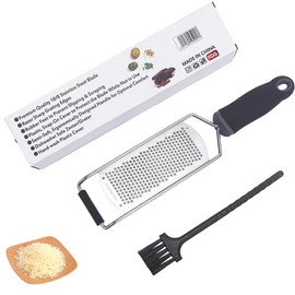 Set of 2 Cheese Grater, Lemon Grater, Nutmeg Grater, Ginger Grater, Stainless Steel Kitchen Grater with Protective Cover, Cleaning Brush, Dishwasher Safe (Large)