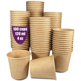 GoBeTree 100 wiederverwendbare Papierkraftbecher mit einer Kapazität von 120 ml / 4 oz für Espresso und Lungo-Kaffee. Für heiße und kalte Getränke geeignet. Auswegbecher aus Pappe