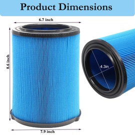 VF5000 - Filtro de vacío plisado de 3 capas compatible con aspiradoras Ridgid Shop Vac de 6 a 20 galones, filtro de repuesto de polvo fino para WD1450 WD0970 WD1270 WD09700 WD06700 WD1680 WD1851