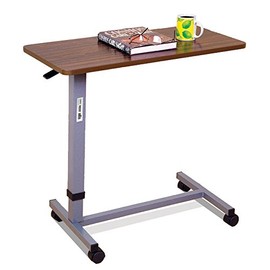 Essential Medical Supply Height Adjustable Automatic Overbed Table - Woodgrain Top with Locking Wheels, Perfect for Hospital and Home Use - Table for Easy Access and Convenience for Adults and Seniors