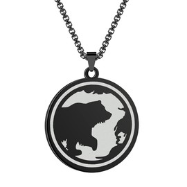 Chereda 316L Stainless Steel Engraved Grizzley Polar Bear Pendant Necklace For Men Women Simple Jewelry Medal Round Necklace, Stainless Steel, No Gemstone