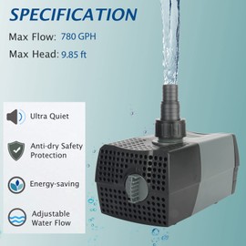 WaterRebirth (HSUP3000F) Submersible Water Pump With Fountain Jets - Pond Pump - Submersible Pump - Water Fountain Pump - Aquarium Pump