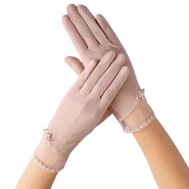 DWE Womens Sun Protection Gloves, Summer Women Driving Gloves Ladies Non Slip Ice Silk Sunblock Gloves Full Finger Touchscreen Gloves Mittens for Cycling Driving Riding (Flower Pink)