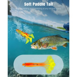 Pawfly 6 Pcs Fishing Lures, Fishing Bait Trout Lures, Soft Bass Lures with Jig Heads, Paddle Tail Swim Baits for Bass Catfish Trout Crappie Walleye, Plastic Swimbaits for Freshwater & Saltwater