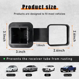 Ohleats Trailer Hitch Cover, 2 Inch Hitch Cover Tube Plug Insert, Rubber Tow Receiver Tube Hitch Dust-Proof Plug fits 2" Receivers, Universal Exterior Trailer Car Accessories (Black with Buckle)