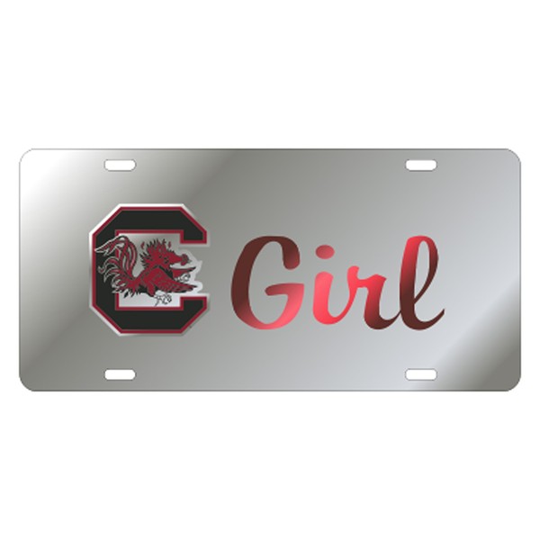 SOUTH CAROLINA GAMECOCKS Laser Cut Inlaid Mirrored Silver GIRL Plate w/Logo