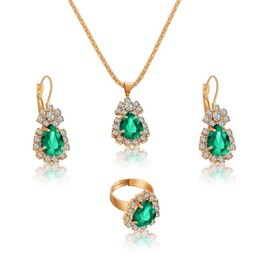 CUSIOALQQ 3Pcs Bridal Wedding Jewelry CZ Set for Women, Rose Gold Plated Necklace Dangle Earring Necklace Pendant, Wedding Band CZ Eternity Engagement Ring Simulated Diamond Promise Jewelry