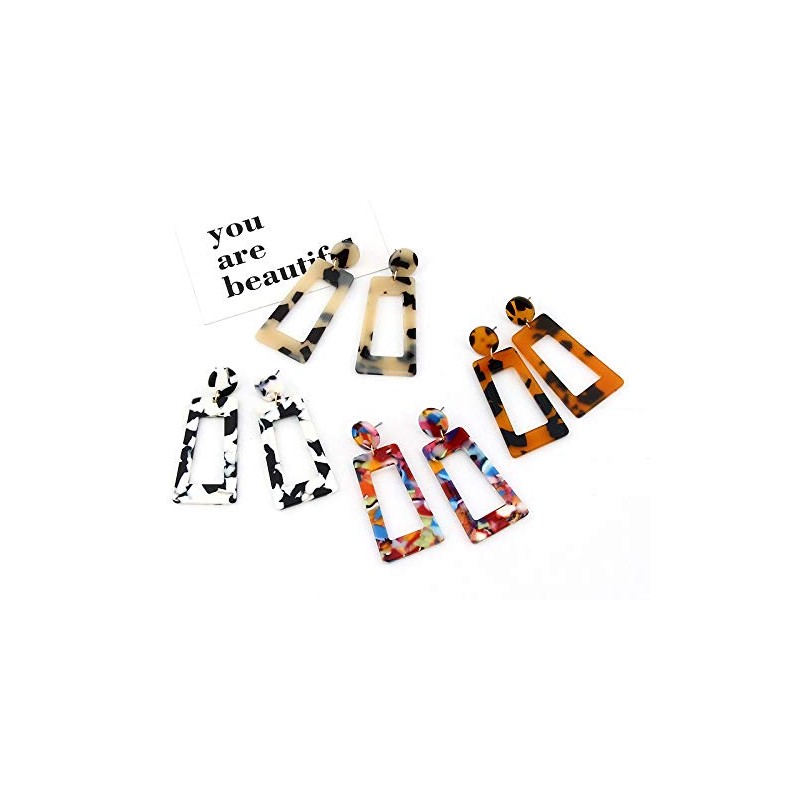 Multicolor Resin Acrylic Rectangle Geometric Drop Dangle Earrings Leopard Mottled