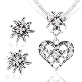 GUBOOM Set of 3 Costume Jewellery Women's Costume Necklace, Oktoberfest Women's Bavarian Dirndl Jewellery Costume Necklace, Women's Oktoberfest Accessories Chain Jewellery with Heart Pendant and Stud