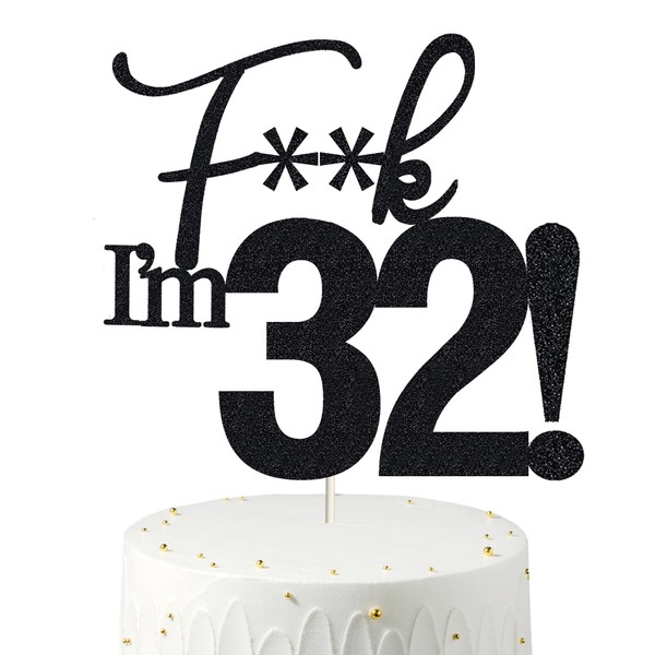 32 decoraciones para tartas, 32 decoraciones para tartas de cumpleaños, purpurina negra, divertida decoración para tarta de 32 años para hombres, 32 decoraciones para tartas para mujeres, decoraciones de 32 cumpleaños, decoración para tarta de 32 cumplea