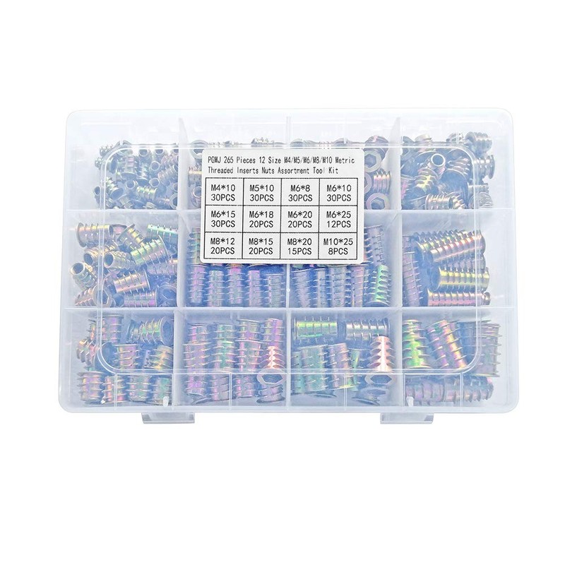PGMJ 265 Pcs 12 Size M4/M5/M6/M8/M10 Nut Inserts - Zinc
