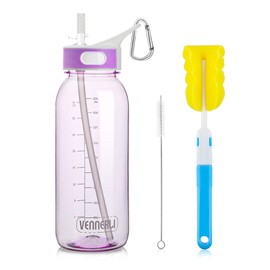 VENNERLI Sports Water Bottle with Straw 1Litre Leakproof Durable Tritan BPA Free Gym Flip Sipper Bottle Dustproof with Marking Dustproof Leakproof (1L Purple)