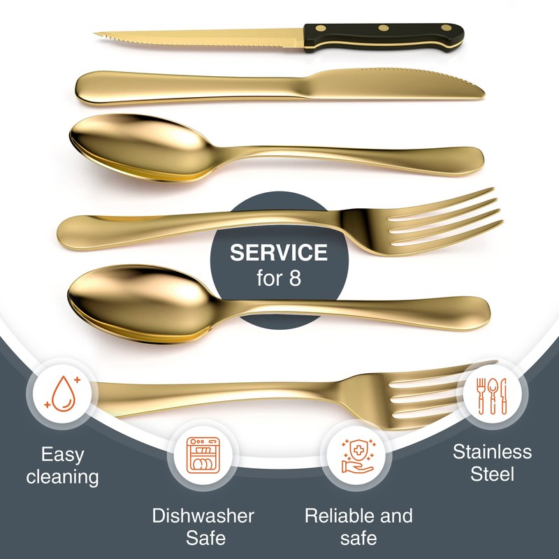 Tribal Cooking 49 Piece Gold Silverware Set - Service for