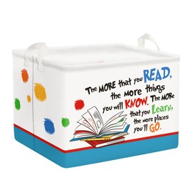 Clastyle Collapsible Cartoon Reading Book Storage Basket Book Organizer for Nursery Room Classroom Library Rectangle Toys Storage Bin Kindergarten Daycare