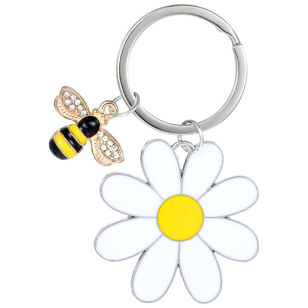 HHJZHII Cute Bee Daisy Keychain, Enameled Zinc Alloy Flower Key