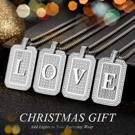 Zillaly Initial Pendant Necklace Men Women Uppercase Silver Letter Diamond A-Z Stainless Steel Box 22 Inch, Stainless Steel, Zircon