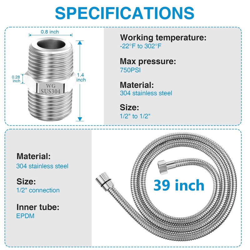 Dreyoo 2 Pack 39 Inch Shower Hose with Shower Extension