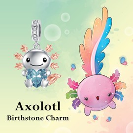 PROESS 925 Sterling Silver Axolotl Charm March Birthstone Charm for Axolotl Bracelets Axolotl Bead Axolotl Jewelry for Women Axolotl Lovers