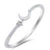 Cute Thin Crescent Moon Star Space Sterling Silver Ring Size