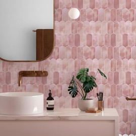 Vamos Tile 10-Sheet Backsplash Peel and Stick Tile, Pink Self Adhesive Vinyl Wall Tiles, Stick on Backsplash for Kitchen, Bathroom,RV (Thicker Design)