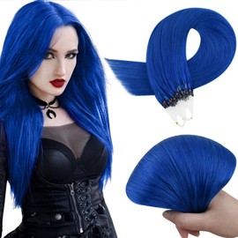 RUNATURE Blue Micro Hair Extensions Real Human Hair Micro Ring Hair Extensions Remy Micro Loop Hair Extensions Real Hair 20 Inch 25gram