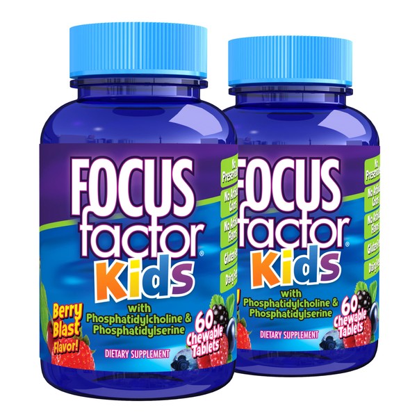 Focus Factor Kids Complete Daily Chewable Vitamins: Multivitamin & Neuro Nutrient, Brain Function, w/ Vitamin B12, C, D3, 60 Count (2 Pack)