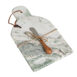 Creative Co-Op Creative Co-Op Marble and Wood Cutting Board with Knife, Natural and Green