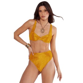 Nasty Gal Women's Standard Ribbed Textured Underwire Bikini Set, Mustard