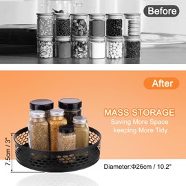 uxcell Lazy Susan Organizer, Carbon Steel Turntable Rotating Spice Rack Organizer with Turntable Height Adjustable for Pantry Cabinet Cupboard Table, Black