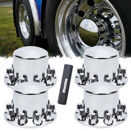 Vitonsbay 4 Rear Dome Axle Wheel Covers - Rear Hub Covers with 33mm Thread-On Chrome Lug Nut Covers for Semi Truck (Installation Tool Included)