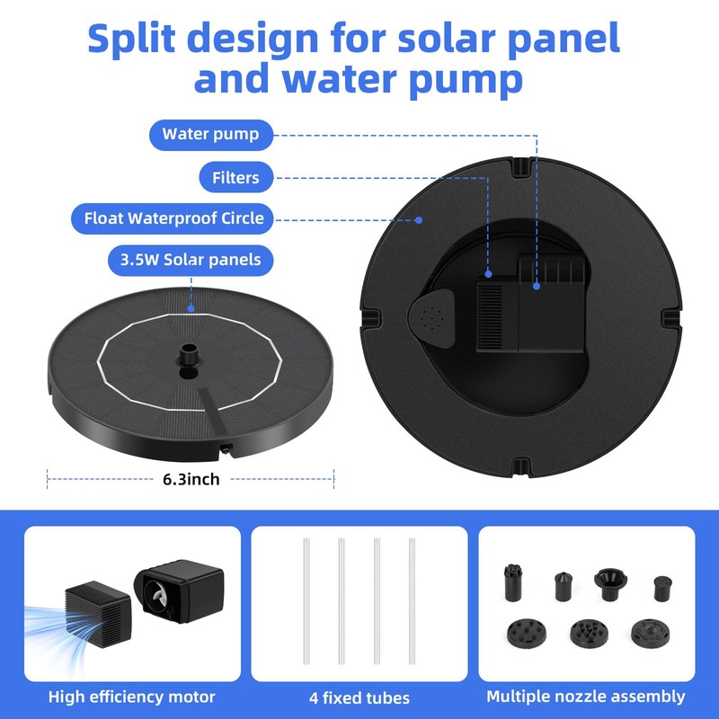 Solar Fountain for Bird Bath, Solar Water Fountain with Multiple