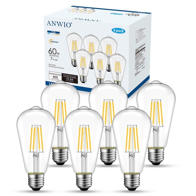 ANWIO ST21 LED Filament Bulb 7W(60 Watt Equivalent) Dimmable 2700K