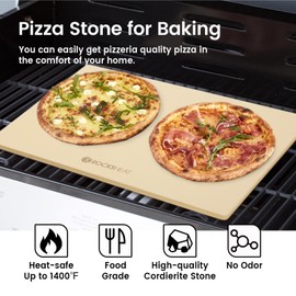 ROCKSHEAT Pizza Stone, Rectangular Extra Large 23.6" x 15.8" x 0.6" Pizza Stones for Oven Grill BBQ, Industrial Commercial Heavy Duty Cordierite Baking Stone for Pizza Bread, Outdoor Pizza Accessories