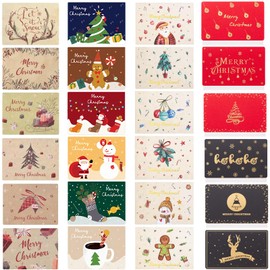 WJccsee Merry Christmas Greeting Card Bundle, 24-Pack Featuring Santa Claus, Christmas Tree, and Snowman Designs, With 24 envelopes and 3CM round stickers,11.5x8.5 CM, Ideal for Holiday Wishes.