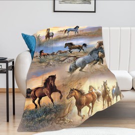 Galloping Horse Throw Blanket Super Soft Warm Comfort Fluffy Fleece Lightweight Flannel Blanket Wild Animal Cozy Fuzzy Plush Bedding ​Blanket Gift for Kids Boys Girls Teens Adults Couch Sofa 50"x60"