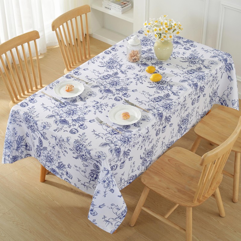 SASTYBALE Blue and White Tablecloth Rectangular, Floral Table Cloth 52"x70"