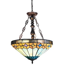 Chloe Lighting Nicholas Tiffany-Style Mission Stained Glass Inverted Ceiling Pendant 18" Height